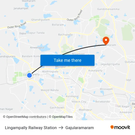 Lingampally Railway Station to Gajularamaram map