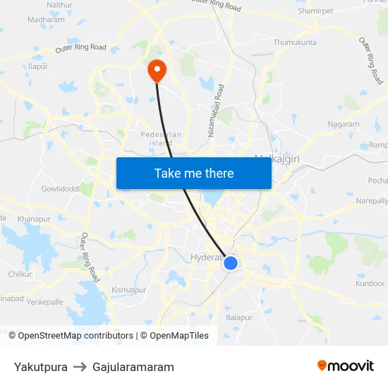 Yakutpura to Gajularamaram map