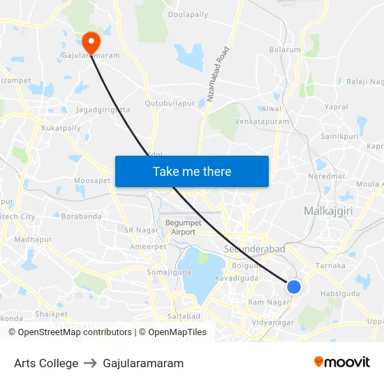 Arts College to Gajularamaram map