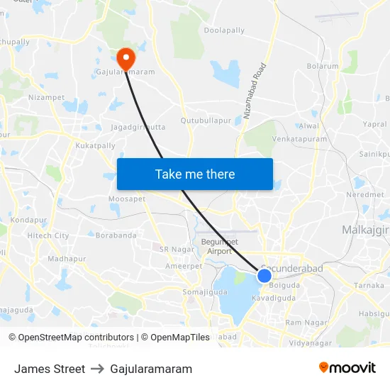 James Street to Gajularamaram map