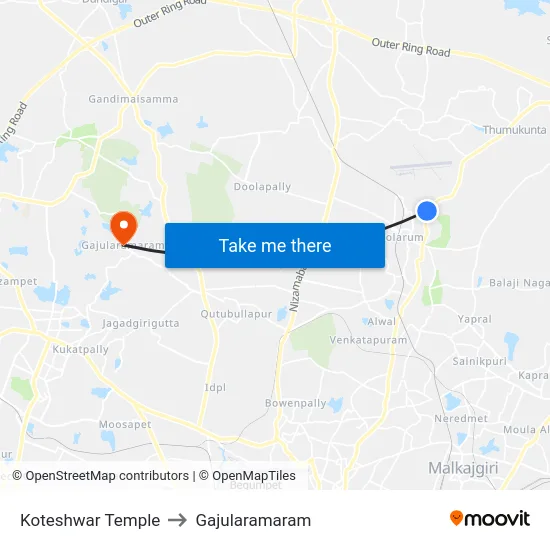 Koteshwar Temple to Gajularamaram map
