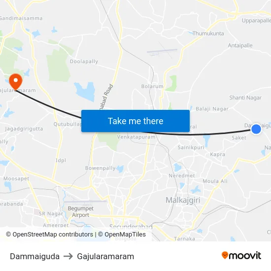 Dammaiguda to Gajularamaram map