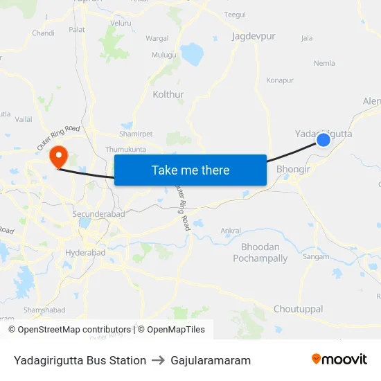 Yadagirigutta Bus Station to Gajularamaram map