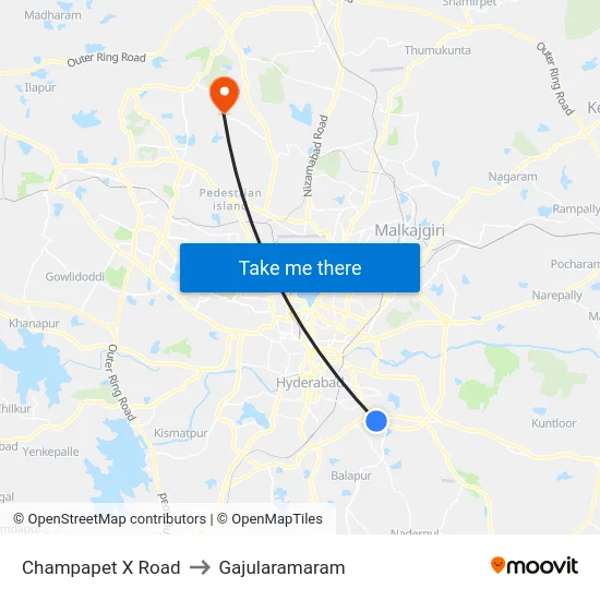 Champapet X Road to Gajularamaram map