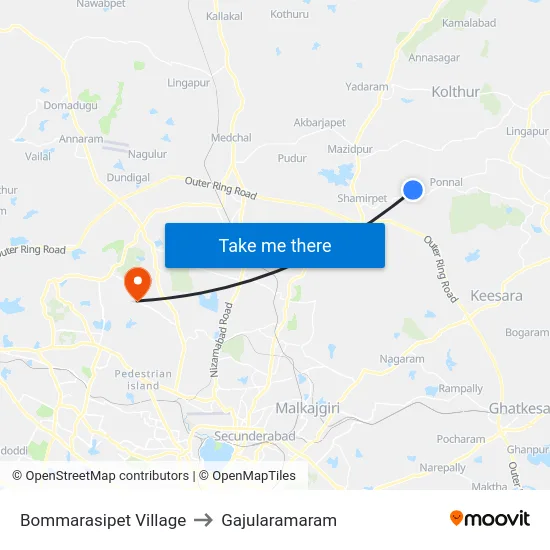 Bommarasipet Village to Gajularamaram map