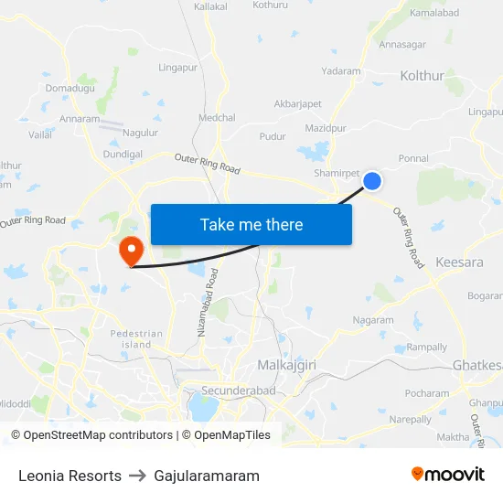 Leonia Resorts to Gajularamaram map