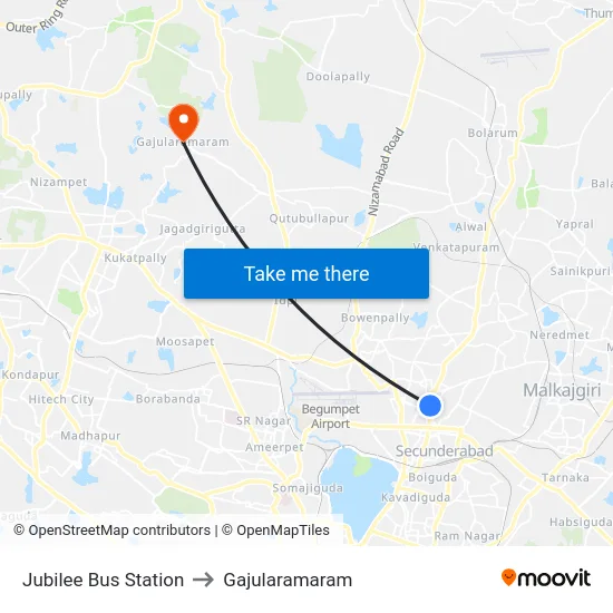 Jubilee Bus Station to Gajularamaram map