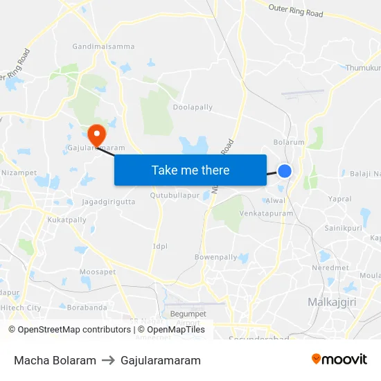 Macha Bolaram to Gajularamaram map