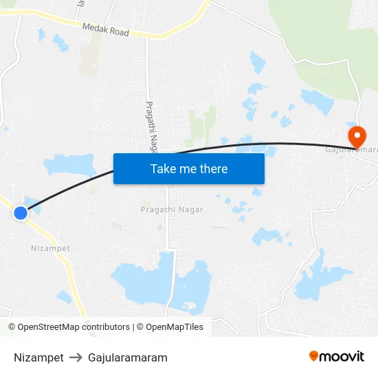 Nizampet to Gajularamaram map