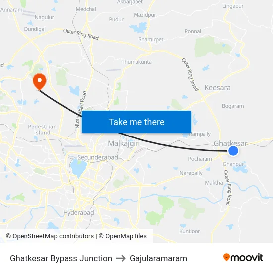 Ghatkesar Bypass Junction to Gajularamaram map