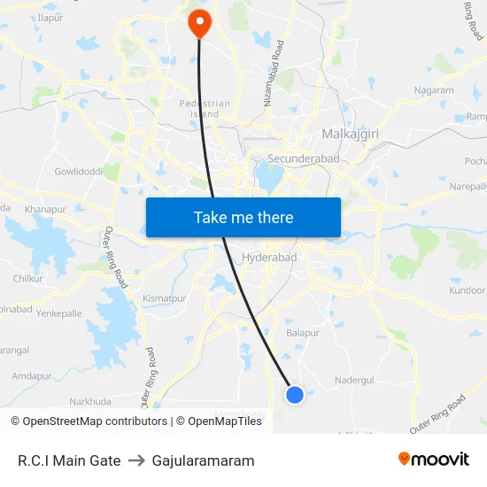 R.C.I Main Gate to Gajularamaram map