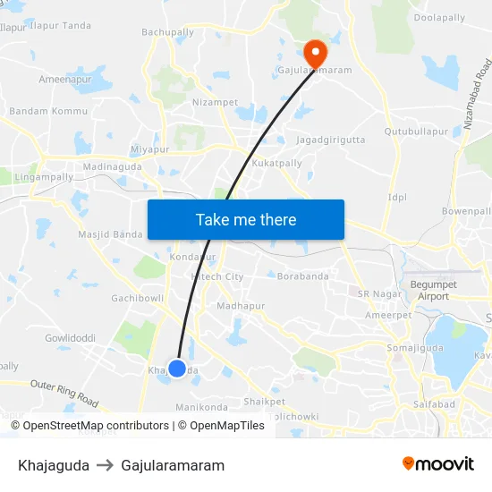 Khajaguda to Gajularamaram map