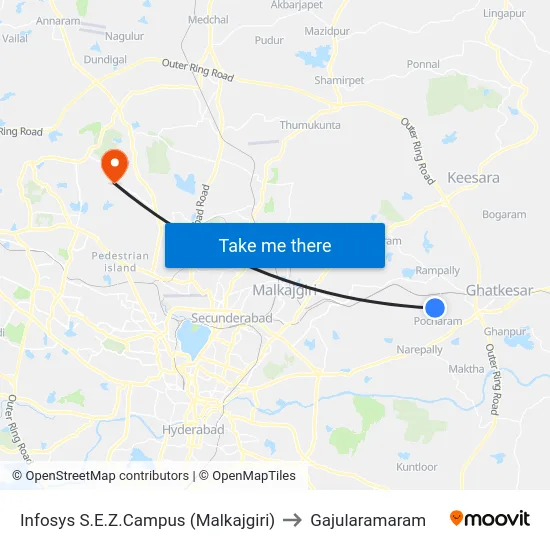 Infosys S.E.Z.Campus (Malkajgiri) to Gajularamaram map
