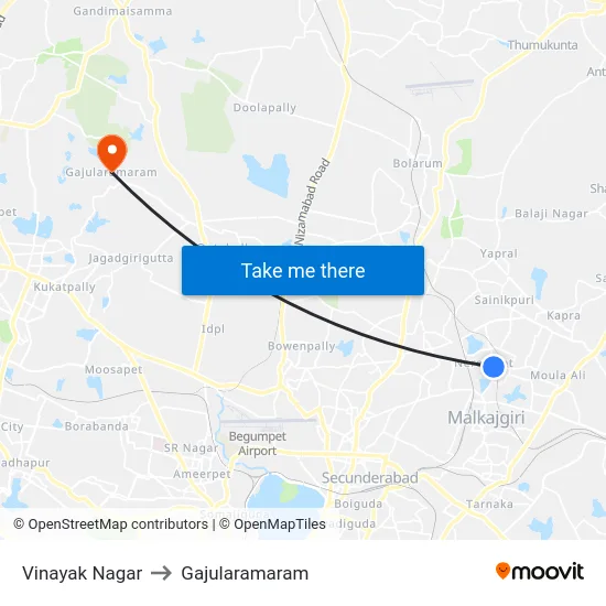 Vinayak Nagar to Gajularamaram map
