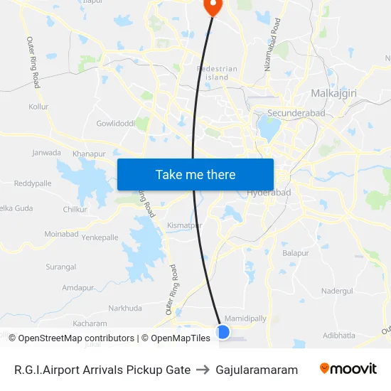R.G.I.Airport Arrivals Pickup Gate to Gajularamaram map