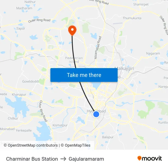 Charminar Bus Station to Gajularamaram map