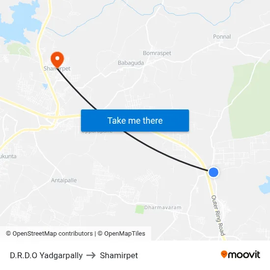 D.R.D.O Yadgarpally to Shamirpet map