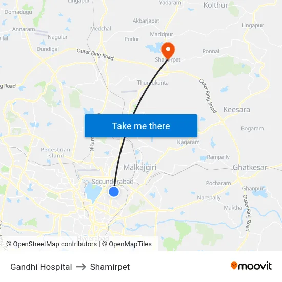 Gandhi Hospital to Shamirpet map