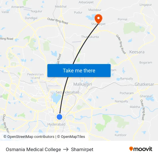 Osmania Medical College to Shamirpet map