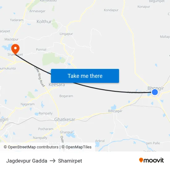 Jagdevpur Gadda to Shamirpet map