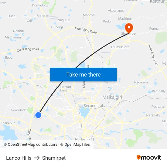 Lanco Hills to Shamirpet map