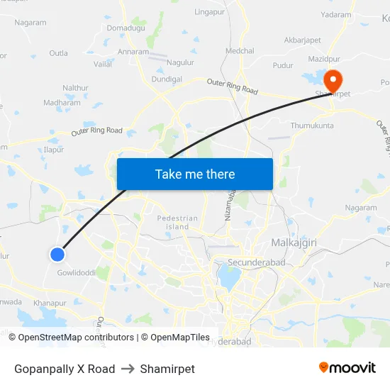 Gopanpally X Road to Shamirpet map