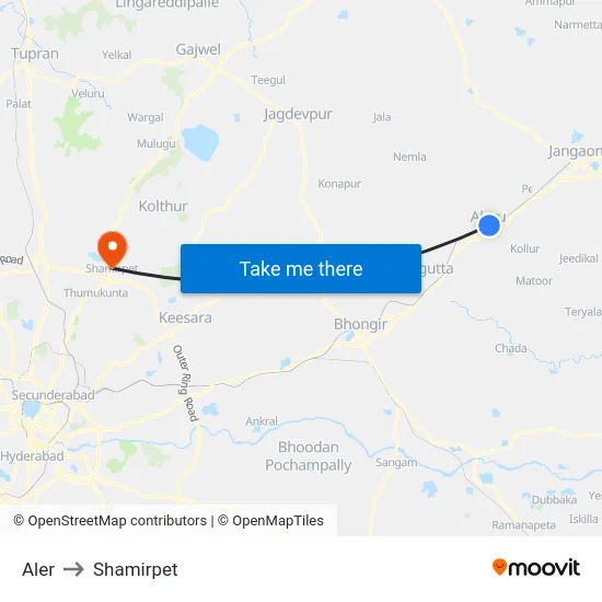 Aler to Shamirpet map