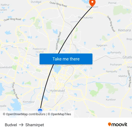 Budvel to Shamirpet map