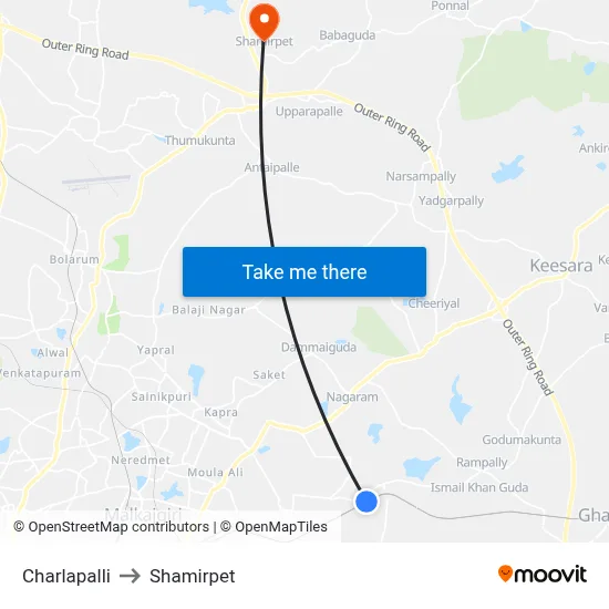 Charlapalli to Shamirpet map
