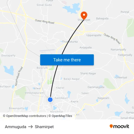 Ammuguda to Shamirpet map