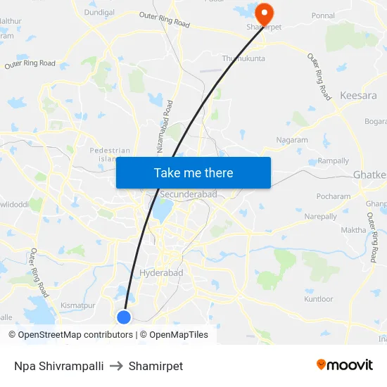 Npa Shivrampalli to Shamirpet map