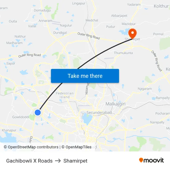 Gachibowli X Roads to Shamirpet map