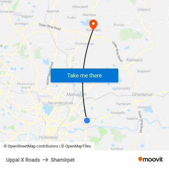 Uppal X Roads to Shamirpet map