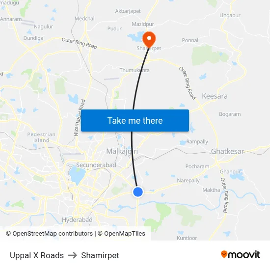 Uppal X Roads to Shamirpet map