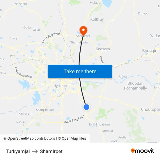 Turkyamjal to Shamirpet map