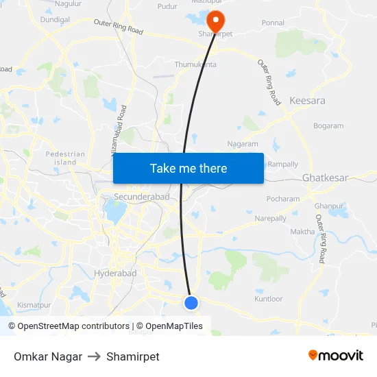 Omkar Nagar to Shamirpet map