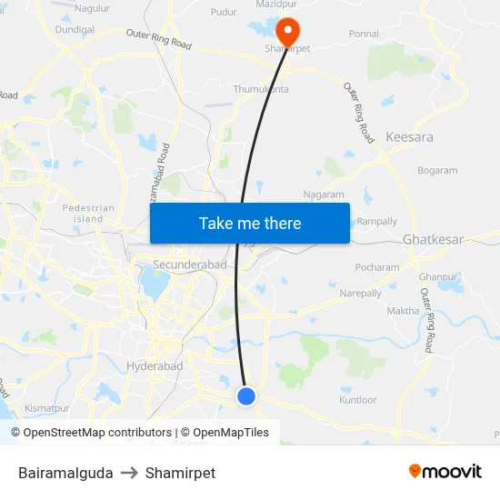 Bairamalguda to Shamirpet map