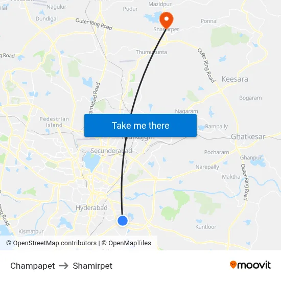 Champapet to Shamirpet map