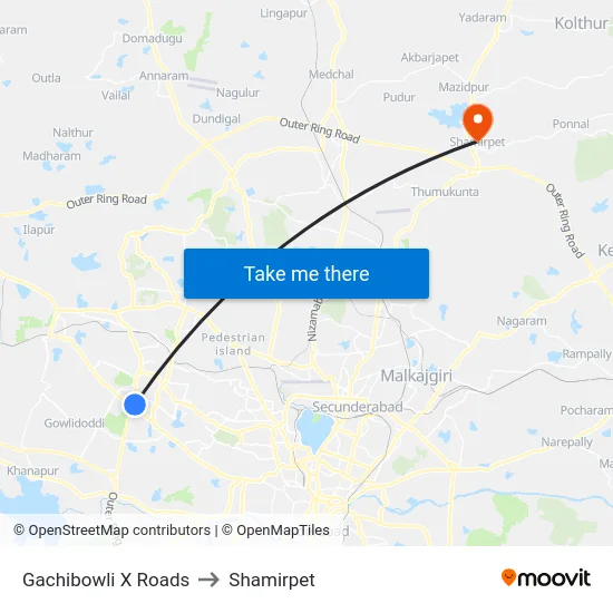 Gachibowli X Roads to Shamirpet map