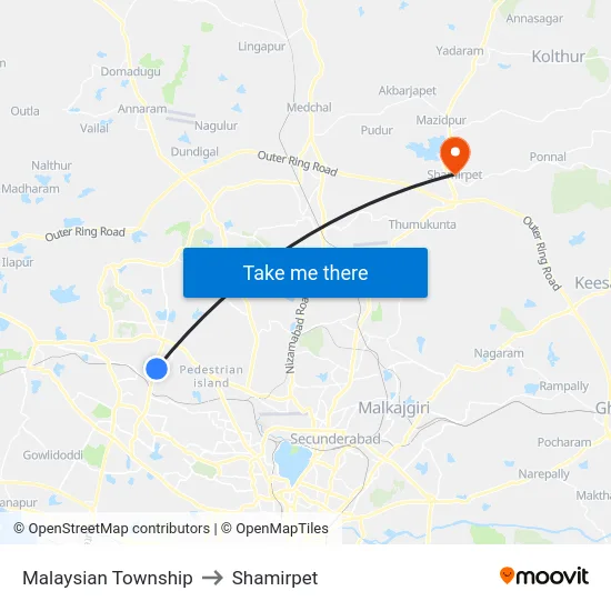 Malaysian Township to Shamirpet map