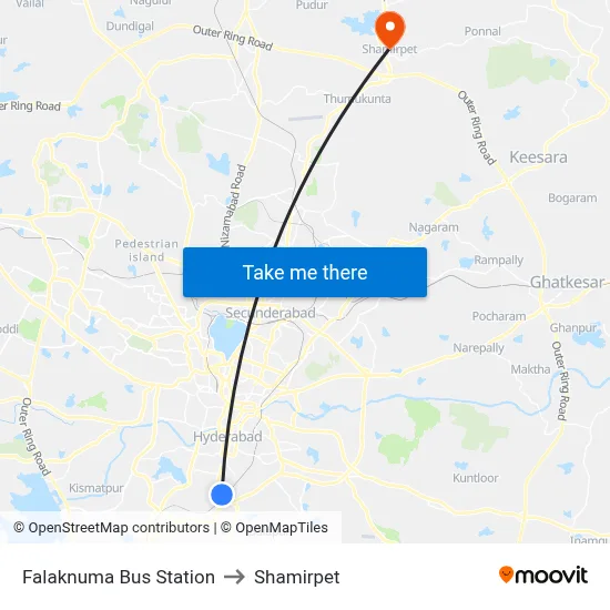Falaknuma Bus Station to Shamirpet map
