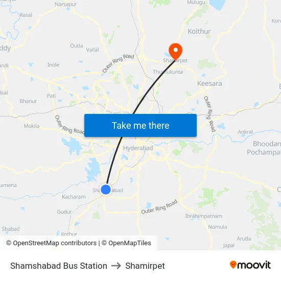 Shamshabad Bus Station to Shamirpet map