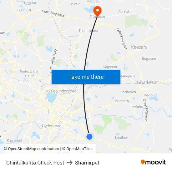 Chintalkunta Check Post to Shamirpet map