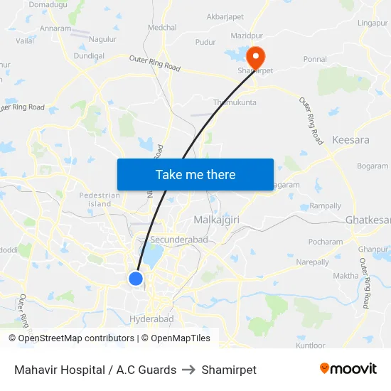 Mahavir Hospital / A.C Guards to Shamirpet map