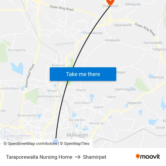 Taraporewalla Nursing Home to Shamirpet map