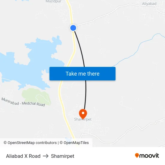 Aliabad X Road to Shamirpet map