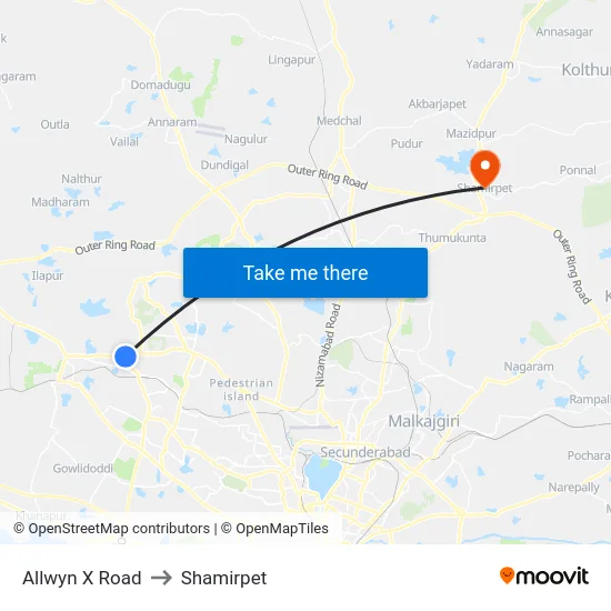 Allwyn X Road to Shamirpet map