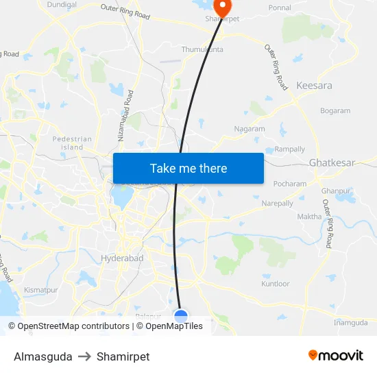 Almasguda to Shamirpet map