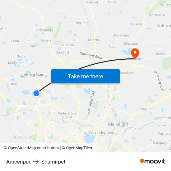 Ameenpur to Shamirpet map