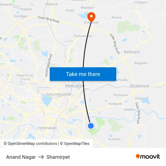 Anand Nagar to Shamirpet map